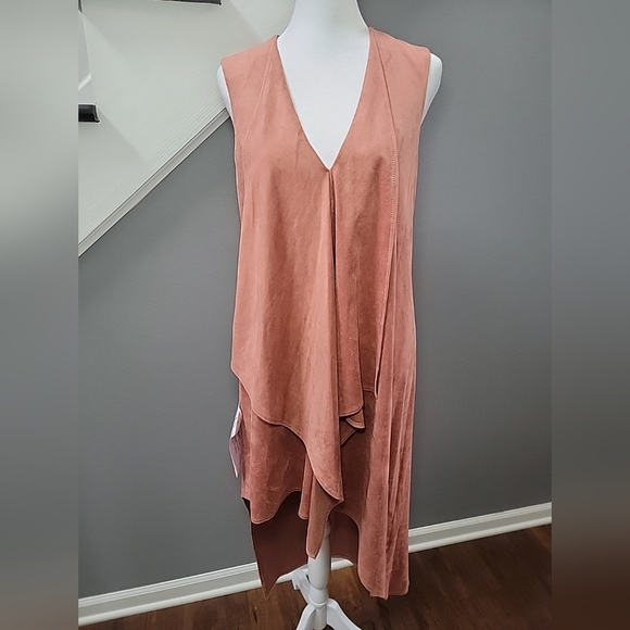 BCBG MaxAzria Ruffle Tara Trar In Rosedawn Faux Suede Dress Size XS Boho NWT - Picture 3 of 7